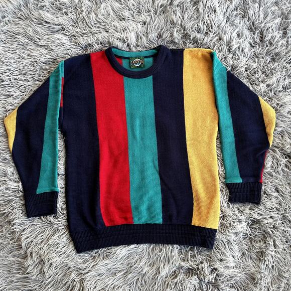 Vintage Jantzen Pullover Crewneck Color Block Striped Sweater Striped Mens L - Picture 1 of 8